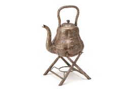 A LARGE CHINESE EXPORT SILVER KETTLE ON STAND