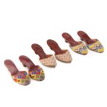 THREE PAIRS OF PERANAKAN BEADED SLIPPERS (KASUT MANEK)