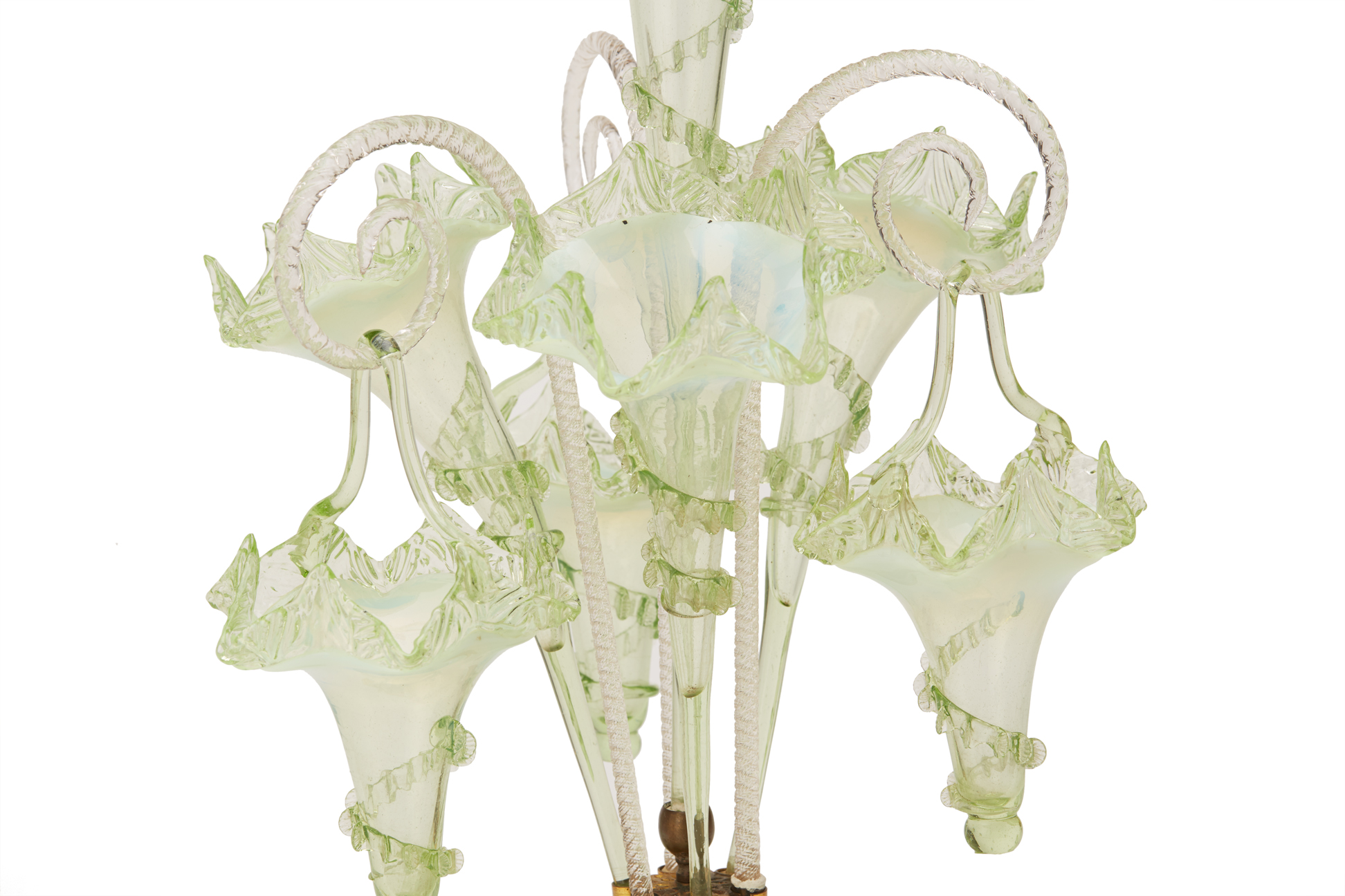 A GREEN VASELINE GLASS EPERGNE - Image 2 of 5