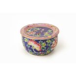 A PERANAKAN INDIGO BLUE GROUND ROUND CONTAINER