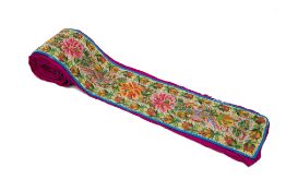 A PERANAKAN BEADED MATTRESS RUNNER (PINK GROUND)