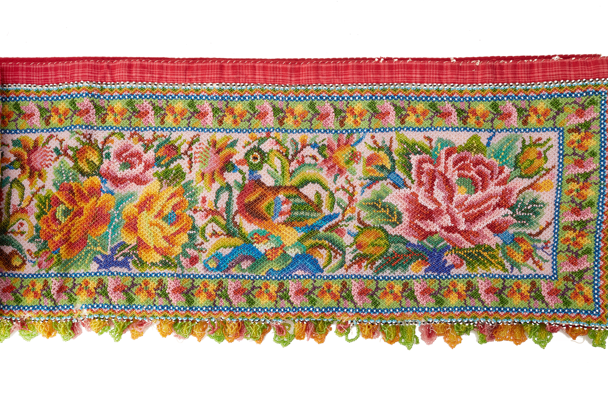 A PERANAKAN BEADED PANEL (PINK GROUND WITH GREEN BORDER) - Image 2 of 3