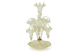 A GREEN VASELINE GLASS EPERGNE