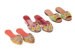 THREE PAIRS OF PERANAKAN SLIPPERS (KASUT MANEK)