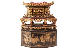 A FINE PERANAKAN TEOCHEW GILT AND BLACK LACQUERED CHANAB