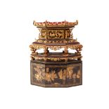 A FINE PERANAKAN TEOCHEW GILT AND BLACK LACQUERED CHANAB