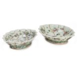 TWO SIMILAR FAMILLE ROSE FOOTED CELADON DISHES