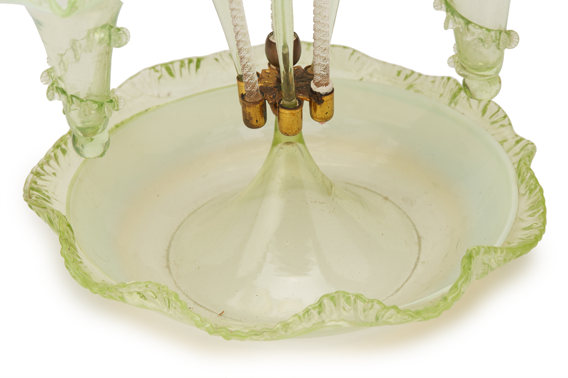 A GREEN VASELINE GLASS EPERGNE - Image 4 of 5