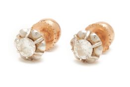 A PAIR OF ANTIQUE ROSE GOLD AND DIAMOND EAR STUDS