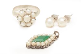 A GROUP OF PERANAKAN WHITE METAL AND PEARL JEWELLERY