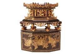 A PERANAKAN GILT AND BLACK LACQUER CHANAB