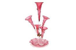 A CRANBERRY GLASS EPERGNE