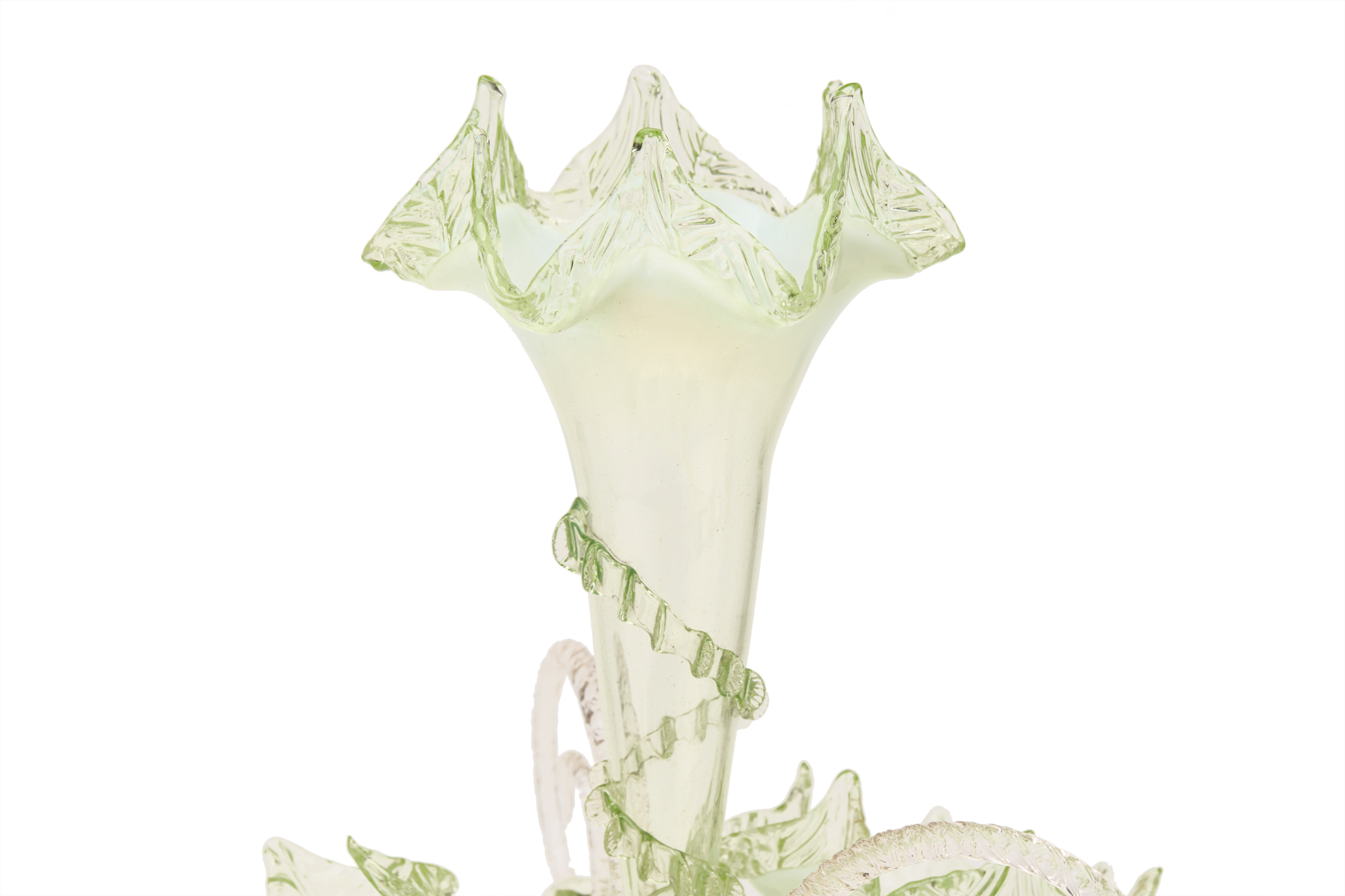 A GREEN VASELINE GLASS EPERGNE - Image 3 of 5