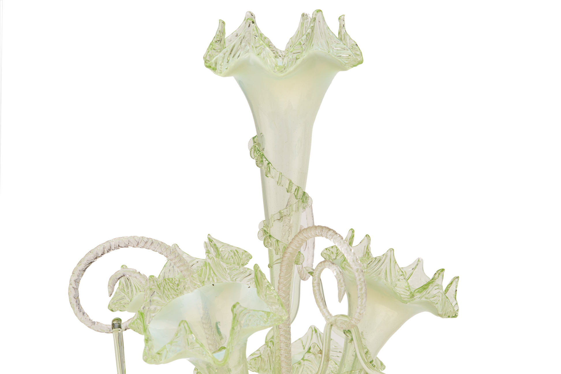 A GREEN VASELINE GLASS EPERGNE - Image 5 of 5