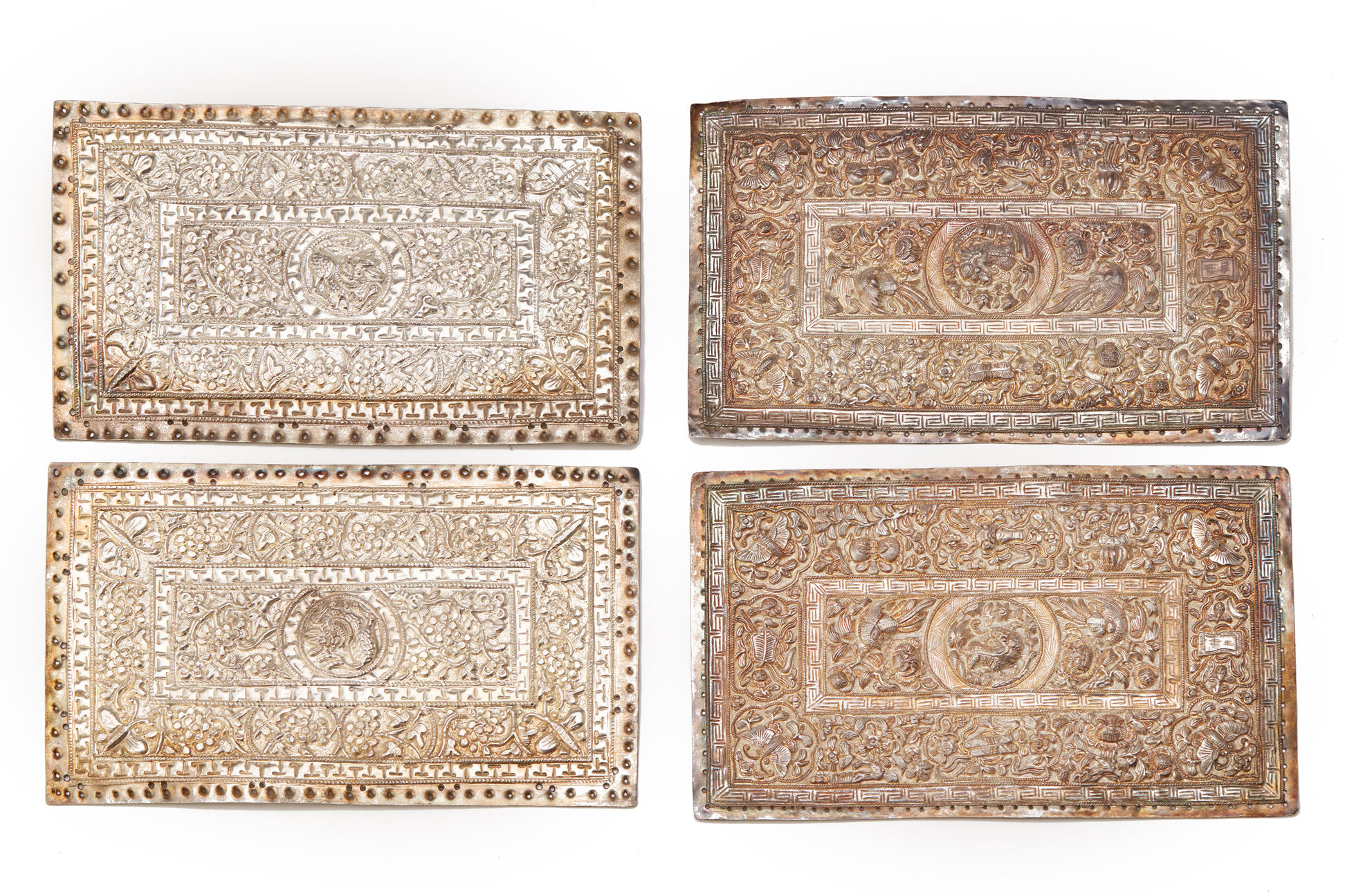 TWO PAIRS OF PERANAKAN RECTANGULAR PILLOW ENDS (2)