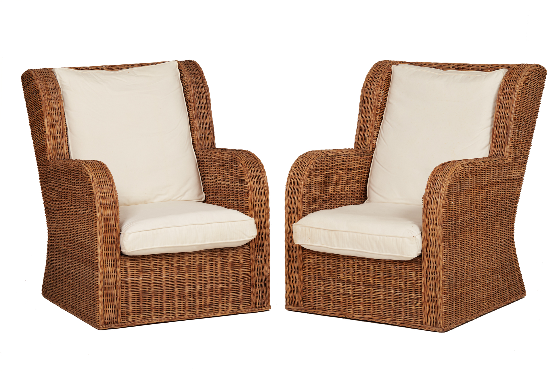 A PAIR OF ELEMENTS WICKER ARMCHAIRS