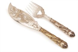 A SILVER PLATED FISH KNIFE AND FORK