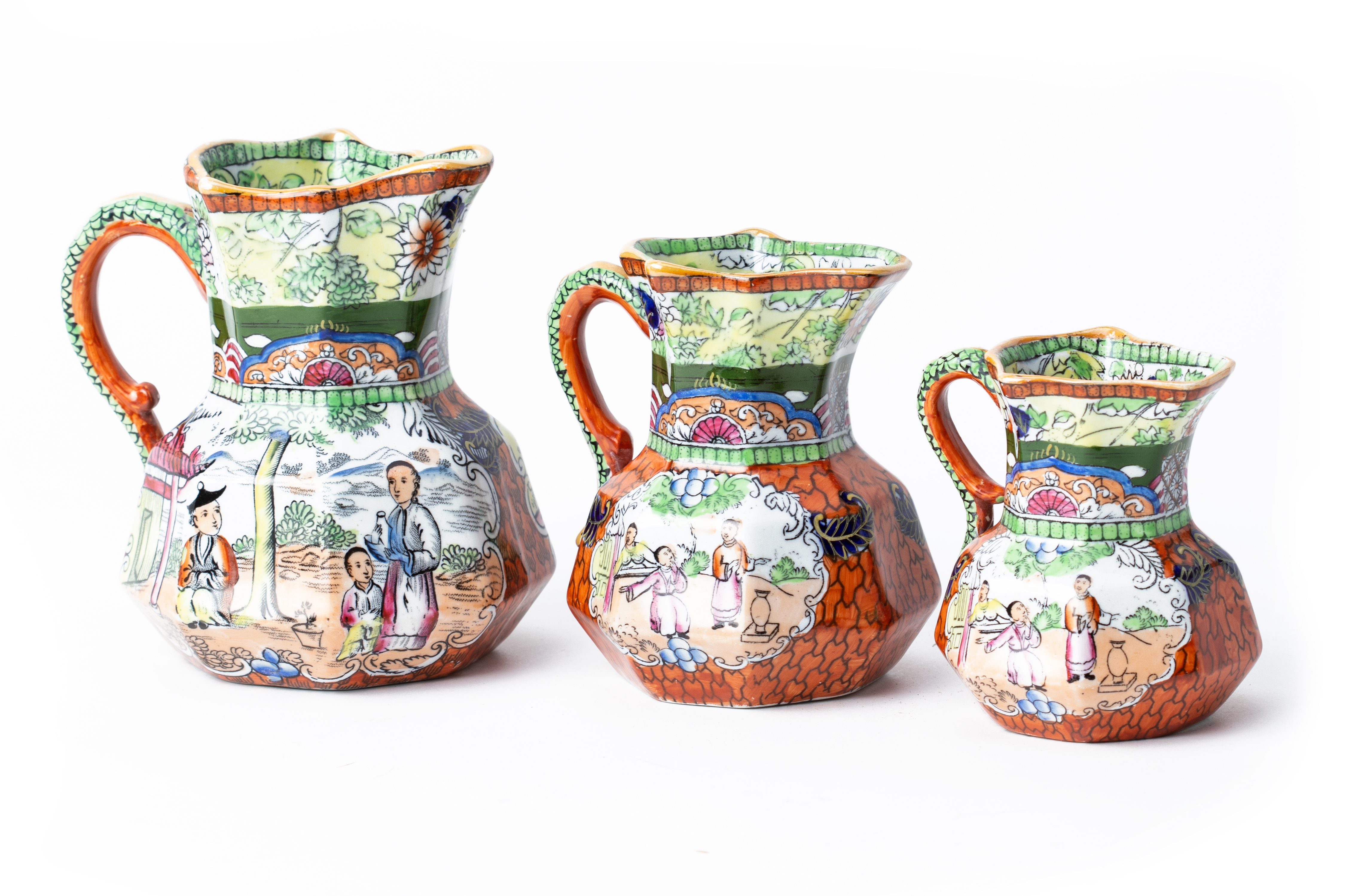 THREE 19TH C. MASON PATENT IRONSTONE CHINA JUGS