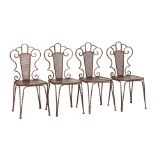 A SET OF FOUR WROUGHT IRON BISTRO CHAIRS