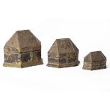 THREE CARVED HEXAGONAL CASKETS