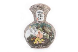 A CHINESE FLATTENED BALUSTER VASE WITH SCHOLARS