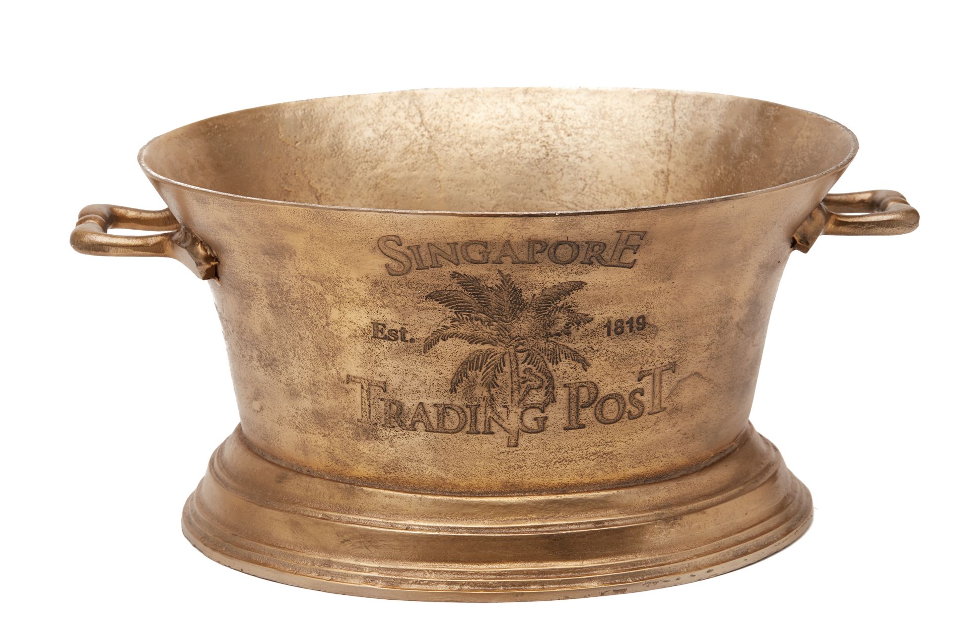 A LARGE GOLD FINISH OVAL ICE BUCKET