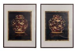 TWO LARGE FRAMED POSTERS OF CHINESE VASES