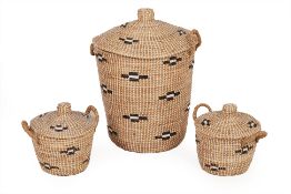 A LARGE WICKER BASKET AND TWO OTHERS