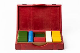 A VINTAGE GUCCI RED LEATHER POKER SET