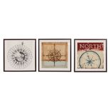 THREE FRAMED POSTERS OF COMPASSES