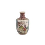 A CHINESE CRACKLE GLAZE FAMILLE ROSE VASE