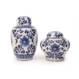 TWO BLUE AND WHITE VASE AND COVERS