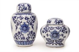 TWO BLUE AND WHITE VASE AND COVERS