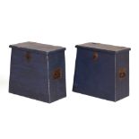 A PAIR OF BLUE PAINTED WOODEN BOXES