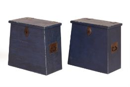 A PAIR OF BLUE PAINTED WOODEN BOXES