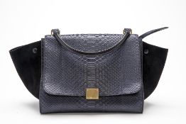 A CELINE NAVY BLUE PYTHON TRAPEZE HANDBAG