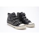 A PAIR OF ASH STUDDED BLACK LEATHER HIGH TOP SNEAKERS EU 37