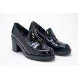 A PAIR OF JIL SANDER NAVY HEELED LOAFERS EU 39