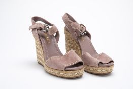 A PAIR OF PRADA MAUVE SUEDE WEDGE ESPADRILLES EU 37