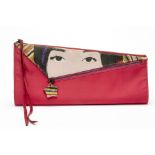 A SHANGHAI TANG RED SILK CLUTCH BAG