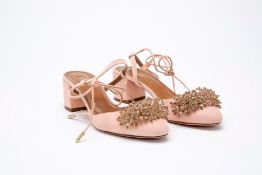 A PAIR OF AQUAZZURA MONACO EMBELLISHED SUEDE HEELS EU 36