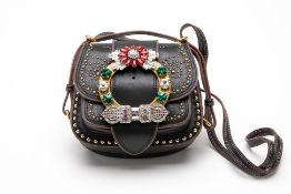 A MIU MIU "DAHLIA" EMBELLISHED LEATHER CROSSBODY BAG