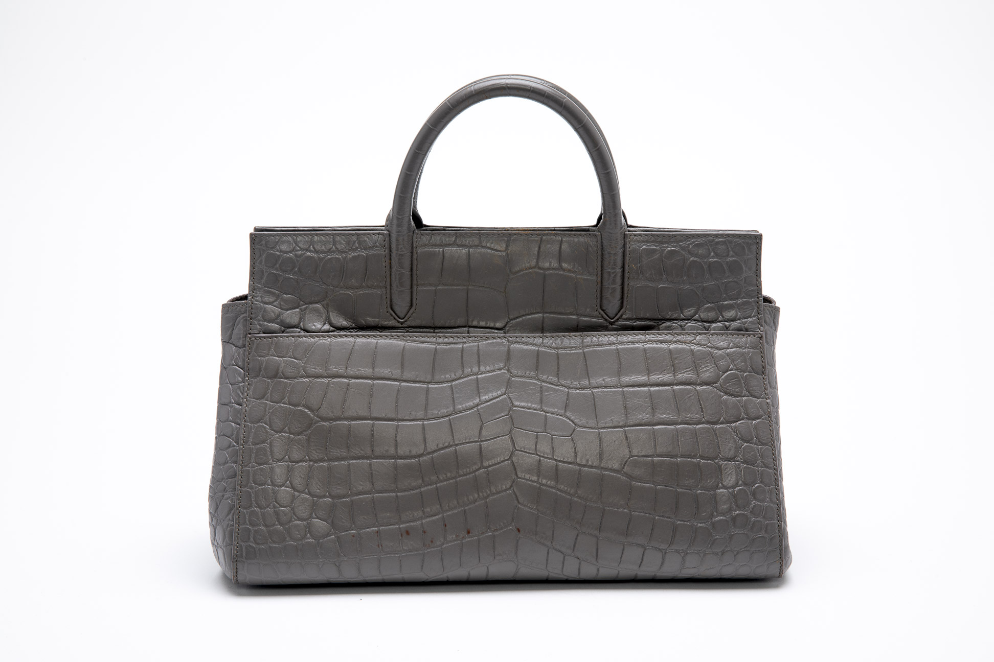 A SAINT LAURENT GREY CROCODILE EMBOSSED LEATHER TOTE BAG - Image 3 of 6