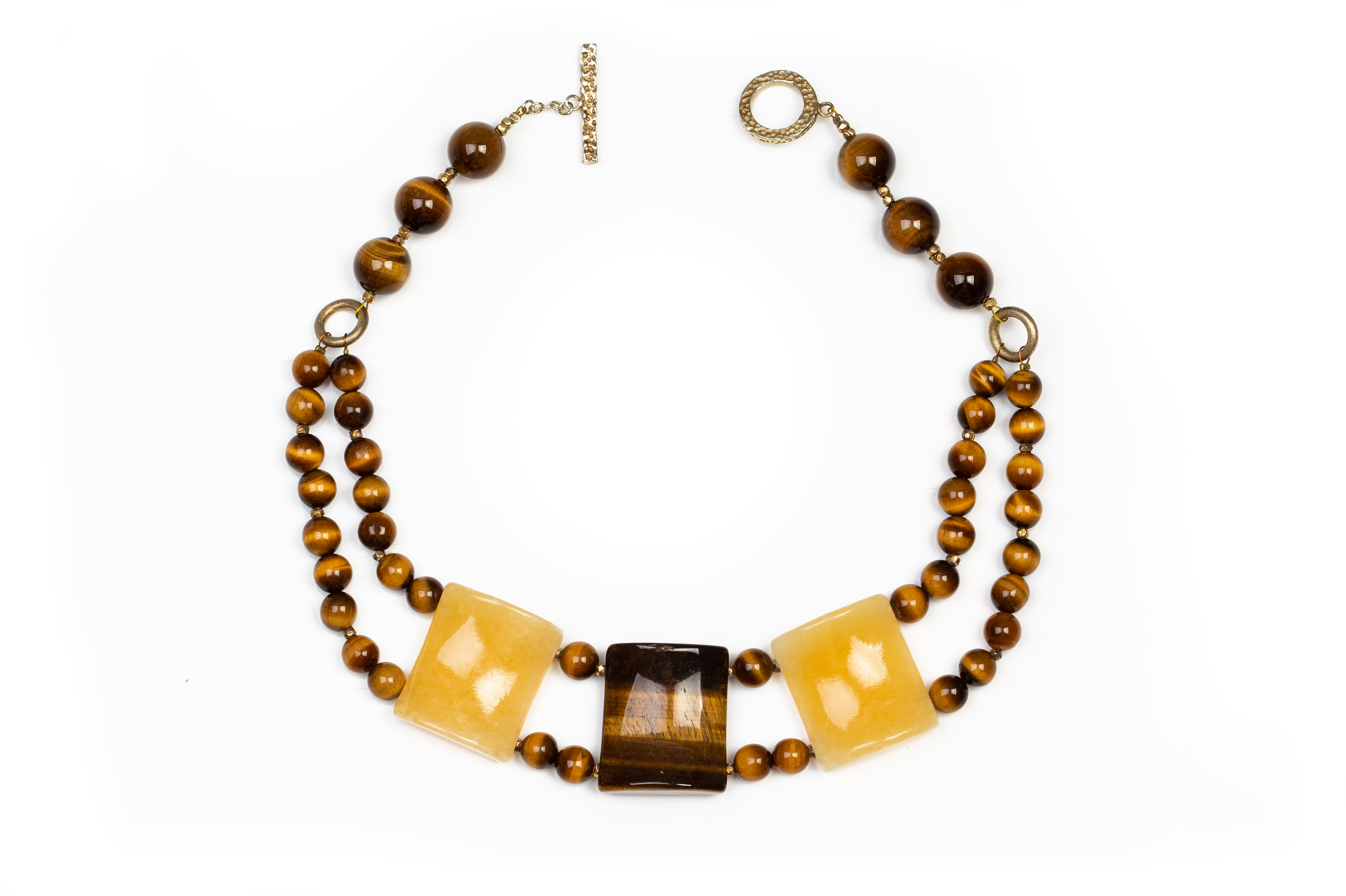 A MOJA JEWELLERY TIGER EYE AND ARAGONITE NECKLACE