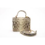 A TANGO CREAM AND GREY SNAKESKIN SMALL HANDBAG