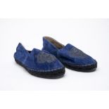 A PAIR OF KENZO BLUE AND BLACK SUEDE FLAT ESPADRILLES EU 37