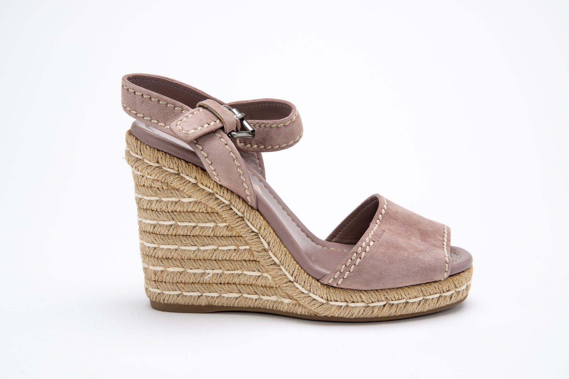 A PAIR OF PRADA MAUVE SUEDE WEDGE ESPADRILLES EU 37 - Image 2 of 4