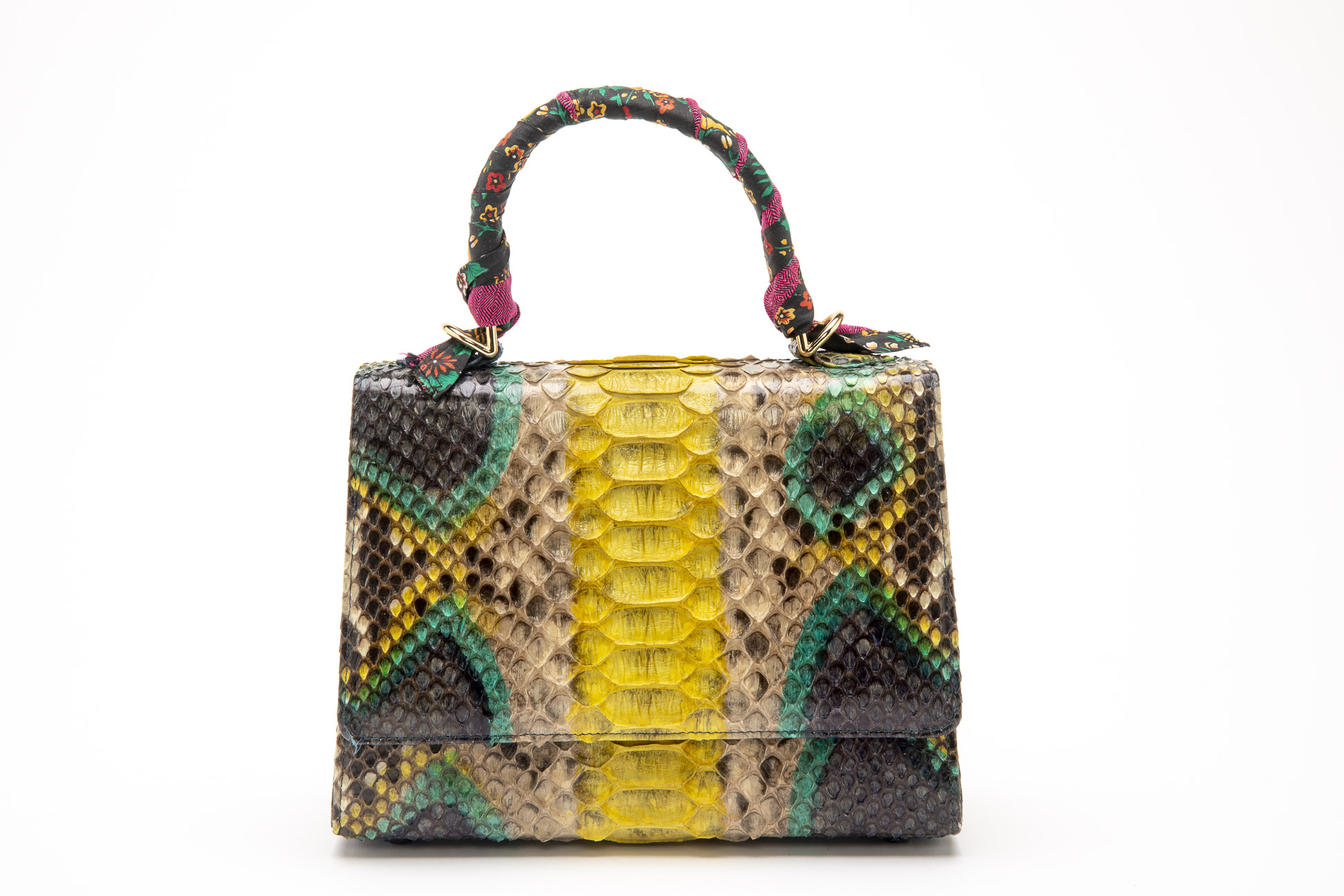 A TANGO MULTICOLOURED SNAKESKIN SMALL HANDBAG