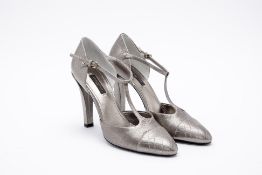 A PAIR OF LOUIS VUITTON SILVER HEELS EU 38