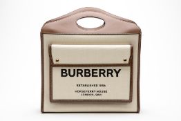 A BURBERRY TWO-TONE CANVAS AND LEATHER POCKET BAG